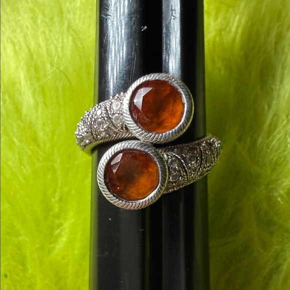 Judith Ripka Sterling Silver Amber-Tone Gemstone Bypass Wrap Ring